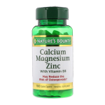 Nature's Bounty Calcio, magnesio y zinc con vitamina D3, 100 comprimidos oblongos recubiertos